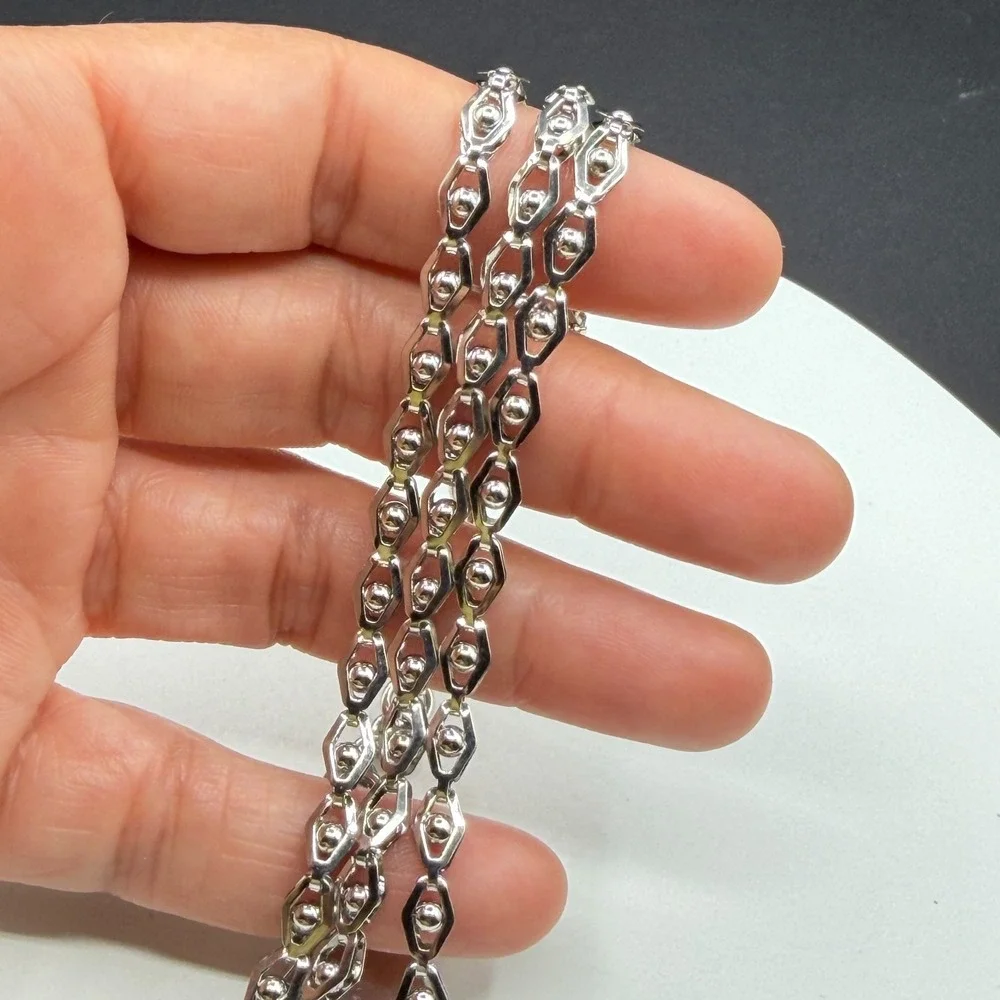 Stainless Steel Geometric Link Necklace Triple Strand Bracelet Set Statement Y2K